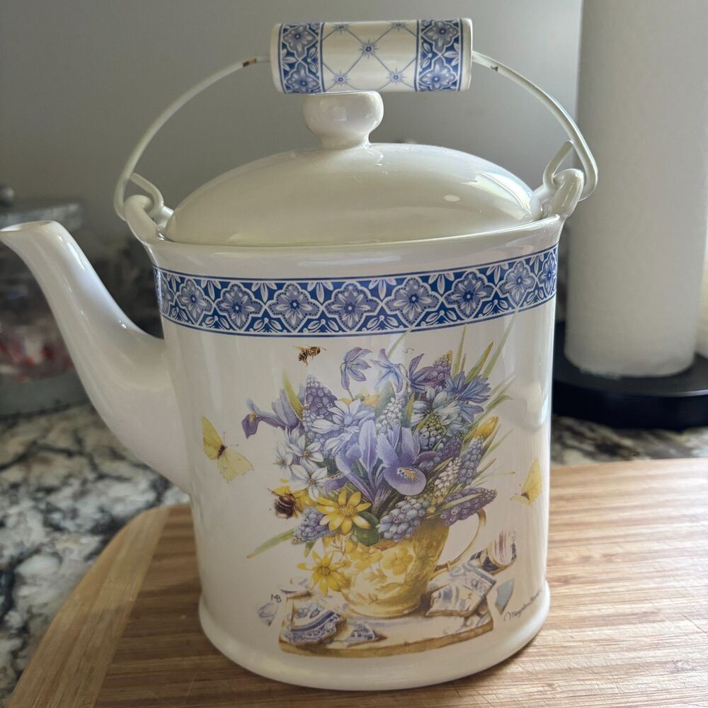 Hallmark Nature's Sketchbook Floral Ceramic Tea Pot w Lid Marjolein Bastin